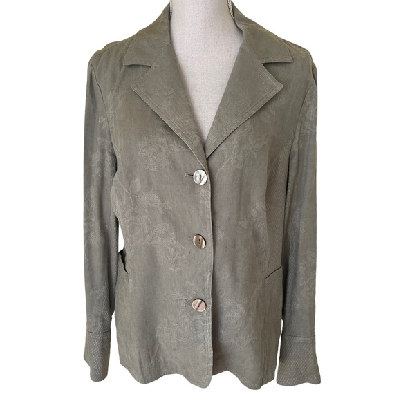 J. Jill Sage Green Tone on Tone Mixed Print Linen Blend Blazer 14 - Picture 1 of 10
